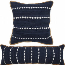 14" X 36" Blue and Beige Lumbar Throw Pillow