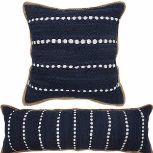 14" X 36" Blue and Beige Lumbar Throw Pillow