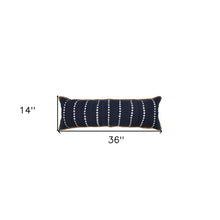 14" X 36" Blue and Beige Lumbar Throw Pillow