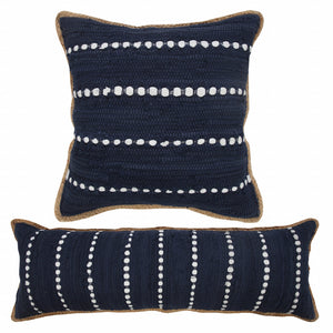 14" X 36" Blue and Beige Lumbar Throw Pillow