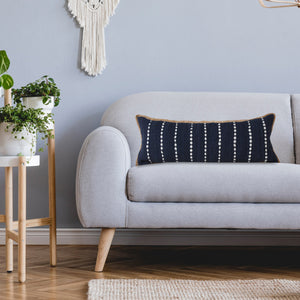14" X 36" Blue and Beige Lumbar Throw Pillow