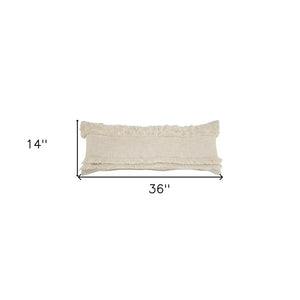 20" Cream Cotton Throw Pillow with Fringe