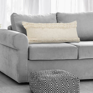 20" Cream Cotton Throw Pillow with Fringe