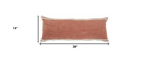 14" X 36" Orange And Off-White 100% Cotton Striped Zippered Pillow