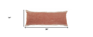 14" X 36" Orange And Off-White 100% Cotton Striped Zippered Pillow