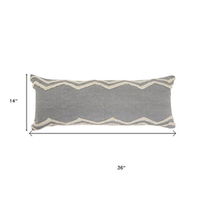 14" X 36" Gray And Tan Cotton Chevron Throw Pillow