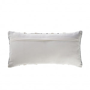 14" X 28" Navy And White 100% Cotton Geometric Zippered Pillow