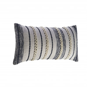 14" X 28" Navy And White 100% Cotton Geometric Zippered Pillow