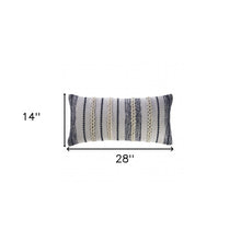 14" X 28" Navy And White 100% Cotton Geometric Zippered Pillow