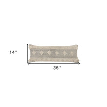 14" X 36" Gray And Taupe Cotton Geometric Throw Pillow
