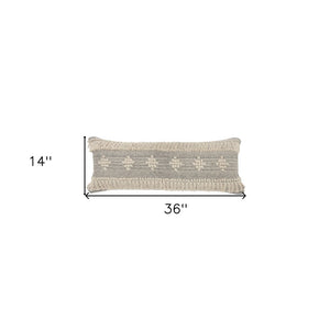 14" X 36" Gray And Taupe Cotton Geometric Throw Pillow