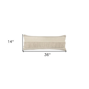 14" X 36" Beige And Gray Cotton Chevron Throw Pillow