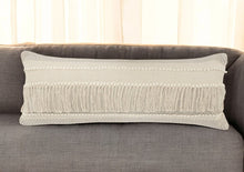 14" X 36" Beige And Gray Cotton Chevron Throw Pillow