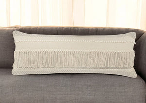 14" X 36" Beige And Gray Cotton Chevron Throw Pillow
