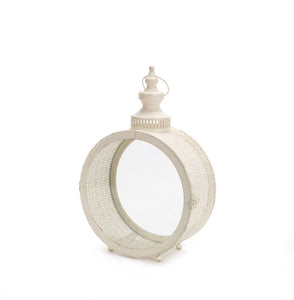 18" Ivory Ornate Metal Floor Lantern Candle Holder