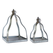 Set of Two Gray Galvanized Metal Tabletop Lantern Candle Holders