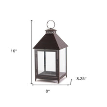 Set of Two Black Geometric Iron And Glass Floor Lantern Candle Holders