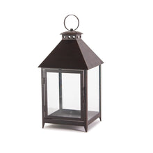 Set of Two Black Geometric Iron And Glass Floor Lantern Candle Holders