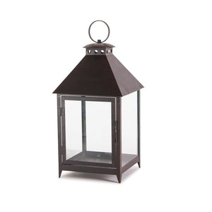 Set of Two Black Geometric Iron And Glass Floor Lantern Candle Holders