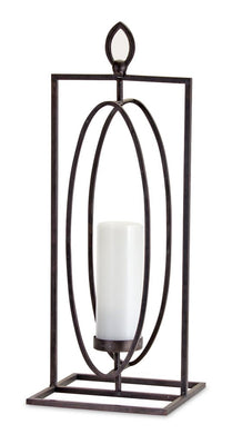 Set of Two Black Distressed Ornate Iron Tabletop Hurricane Candle Holders