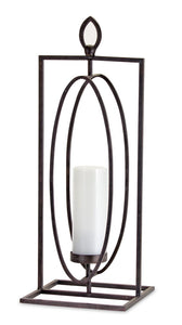 Set of Two Black Distressed Ornate Iron Tabletop Hurricane Candle Holders