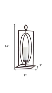 Set of Two Black Distressed Ornate Iron Tabletop Hurricane Candle Holders