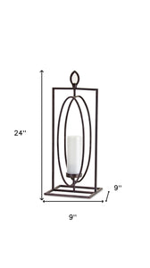 Set of Two Black Iron Ornate Tabletop Hurricane Candle Holders