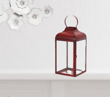 Set of Two Red Distressed Iron Floor Lantern Candle Holders
