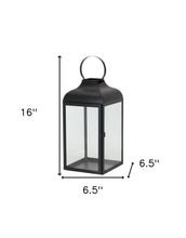 Set of Two Black Distressed Iron Floor Lantern Candle Holders