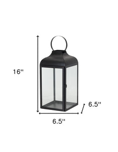 Set of Two Black Distressed Iron Floor Lantern Candle Holders