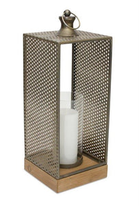 20" Brown Distressed Iron Floor Hurricane Candle Holder
