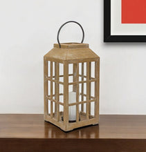 18" Natural Wood and Glass Geometric Centerpiece Lantern Candle Holder