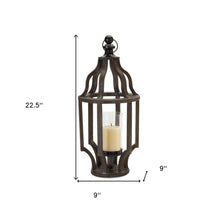 23" Black Wood and Glass Geometric Tabletop Lantern Candle Holder
