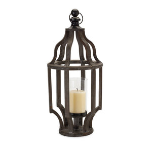 23" Black Geometric Wood And Glass Tabletop Lantern Candle Holder