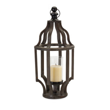 23" Black Wood and Glass Geometric Tabletop Lantern Candle Holder