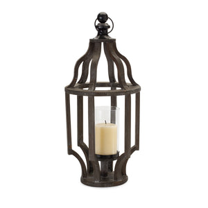 23" Black Wood and Glass Geometric Tabletop Lantern Candle Holder