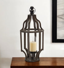 23" Black Wood and Glass Geometric Tabletop Lantern Candle Holder