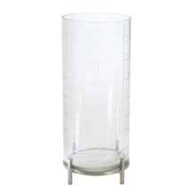 12" Silver And Clear Geometric Iron And Glass Tabletop Hurricane Candle Holder
