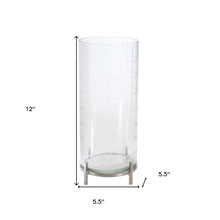 12" Silver And Clear Geometric Iron And Glass Tabletop Hurricane Candle Holder