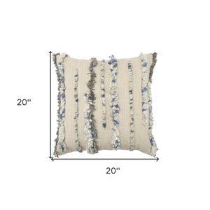 20X20 Natural 100% Cotton Striped Zippered Pillow
