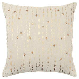 20" Gold and Ivory Cotton Pillow With Beads Edges