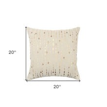 20" Gold and Ivory Cotton Pillow With Beads Edges