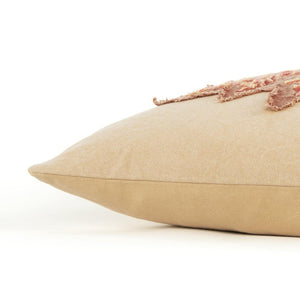 14" X 26" Beige and Brown Autumn Leaves Throw Pillow With Applique And Embroidery