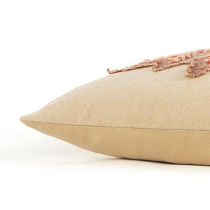 14" X 26" Beige and Brown Autumn Leaves Throw Pillow With Applique And Embroidery