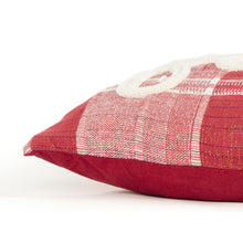14" X 14" Red and Ivory Plaid Cotton Throw Pillow