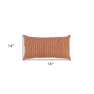 14" X 14" Terra Cotta Striped Cotton Blend Throw Pillow