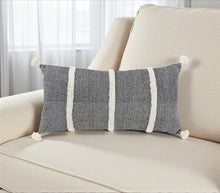 14" X 14" Black and White Cotton Pillow With Tassels Edges