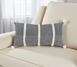 14" X 14" Black and White Cotton Pillow With Tassels Edges