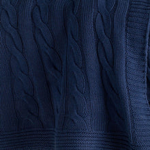 Blue Knitted 100% Cotton Throw Blanket