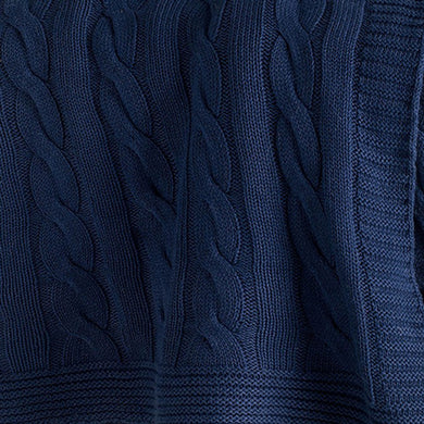 Blue Knitted 100% Cotton Throw Blanket
